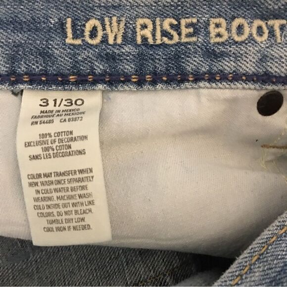 American Eagle 🦅 YELLOW STITCH Low rise bootcut selective dark dyed distressed - Picture 7 of 8